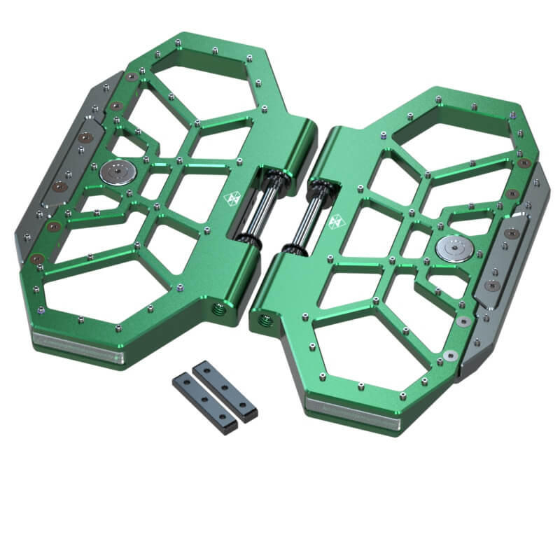 green aluminium cnc pedals with angle adjustement and magnet