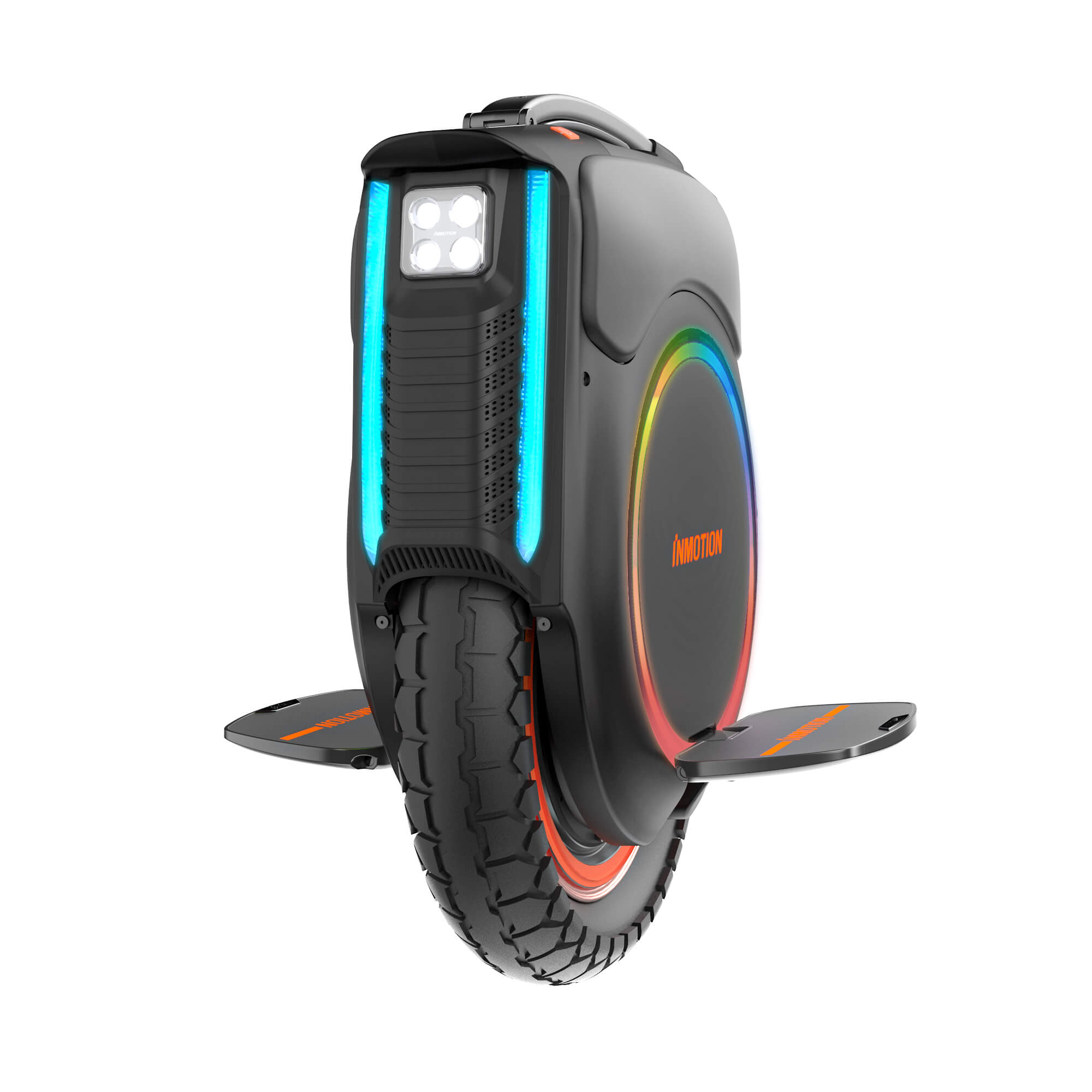 inmotion v12 electric unicycle side front led lights and pedals